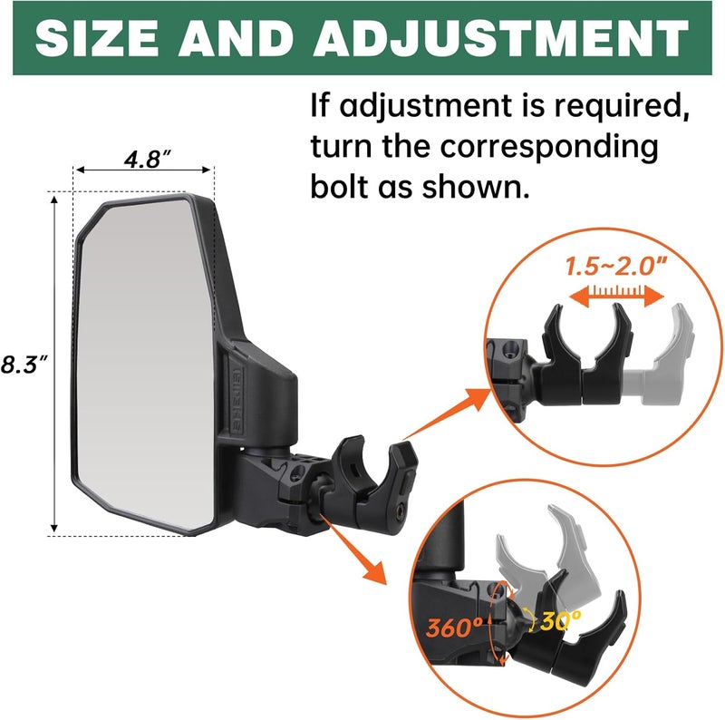 SHEJISI UTV Side Mirrors – Fits almost all UTVs (except full doors)，Compatible with Polaris RZR Ranger、Can am Commander Defender、Honda Pioneer Talon SXS、Kawasaki Mule KRX，Yamaha Wolverine YXZ,RTV - Image 4